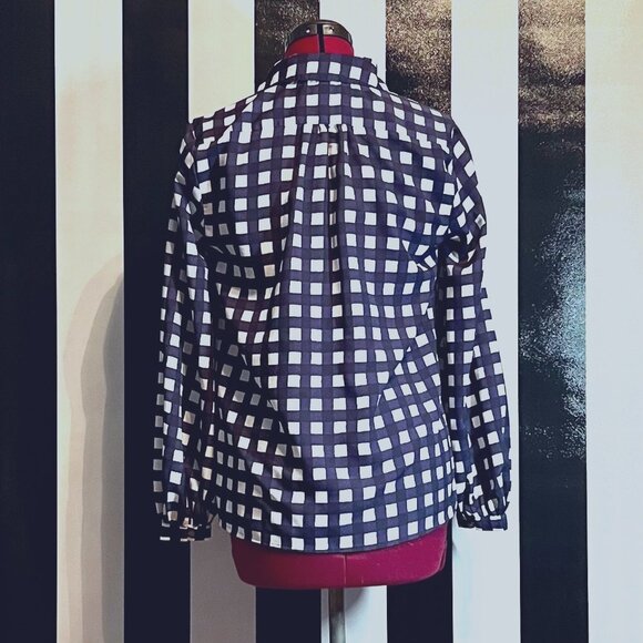 Banana Republic Long Sleeve Button-Up Navy white Gingham Blouse - Picture 2 of 4
